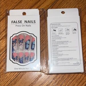 False Nails Floral Blue Butterfly Press On Nails - one pack of 24 nails Beauty